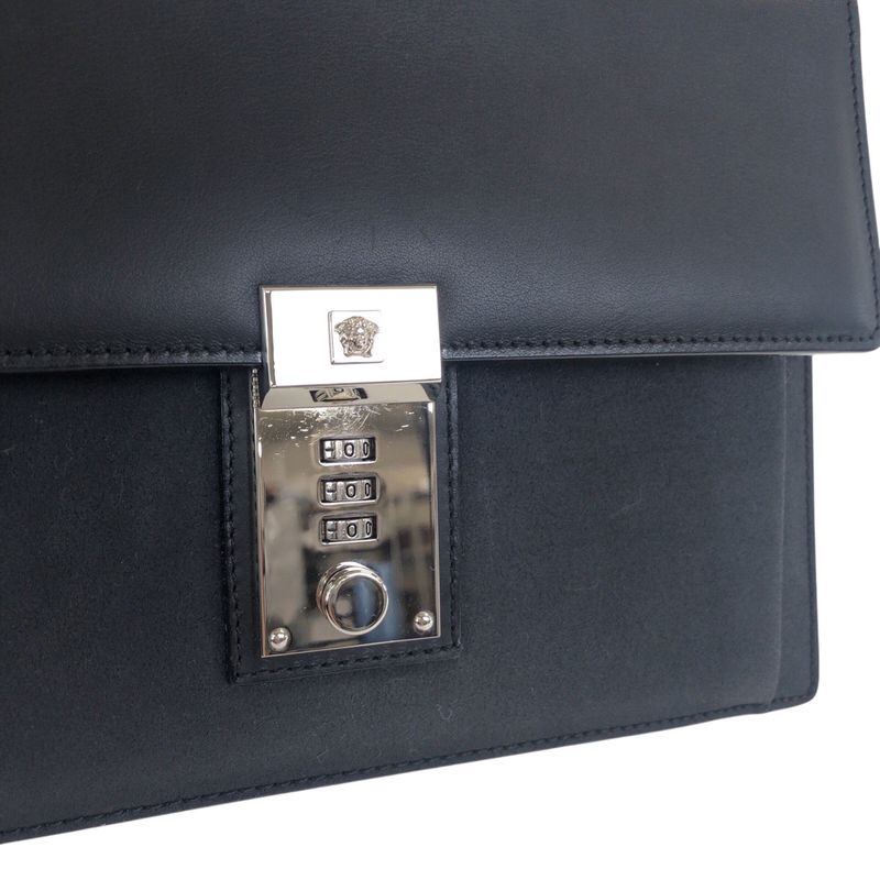 Versace Medusa Dial Lock Black Silver Leather Clutch
