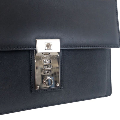 Versace Medusa Dial Lock Black Silver Leather Clutch