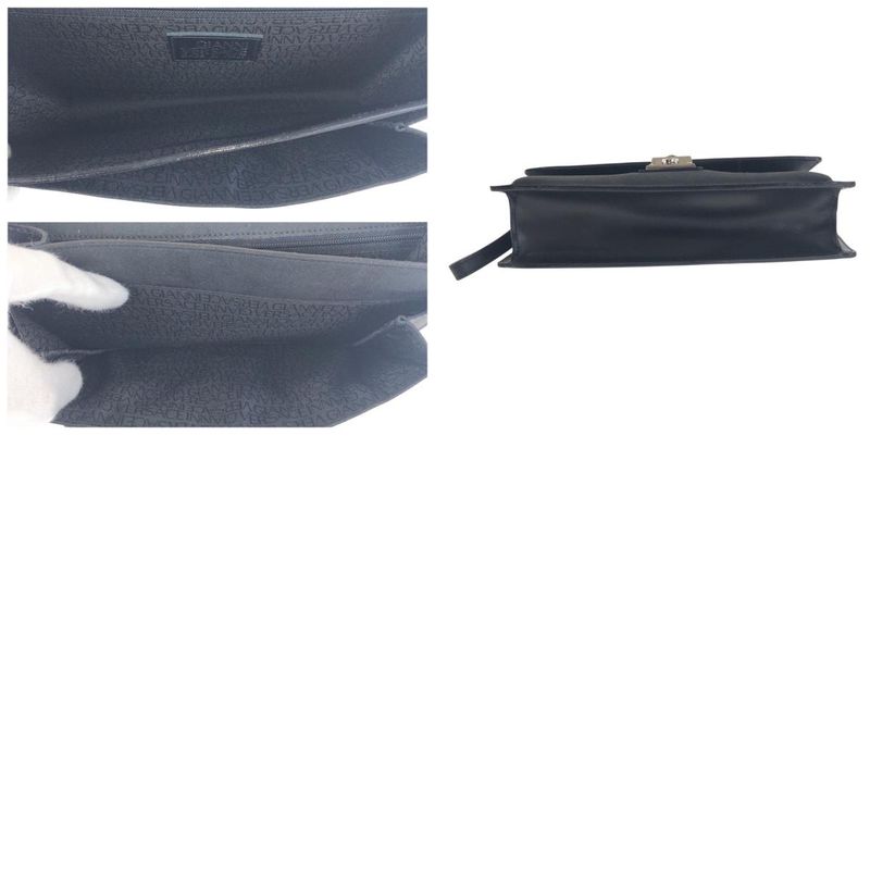 Versace Medusa Dial Lock Black Silver Leather Clutch