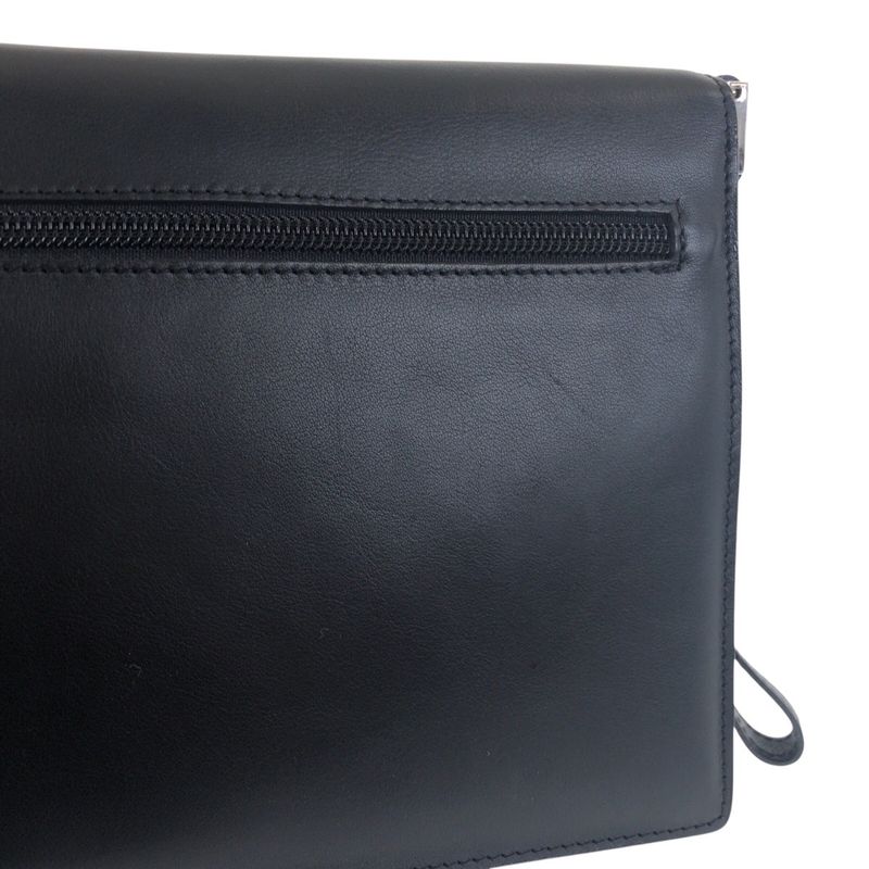 Versace Medusa Dial Lock Black Silver Leather Clutch