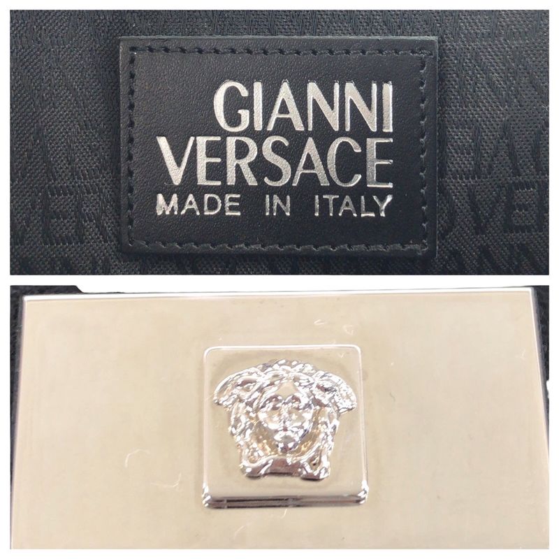 Versace Medusa Dial Lock Black Silver Leather Clutch