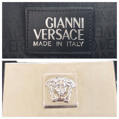Versace Medusa Dial Lock Black Silver Leather Clutch