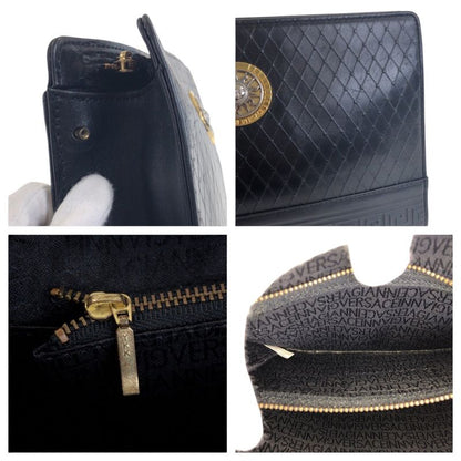 Versace Sunburst Black Gold Silver Leather Clutch