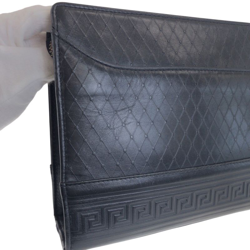Versace Sunburst Black Gold Silver Leather Clutch