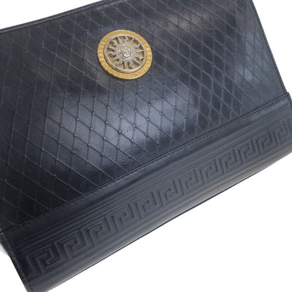 Versace Sunburst Black Gold Silver Leather Clutch