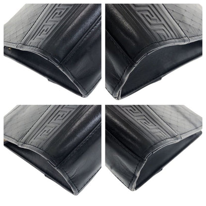 Versace Sunburst Black Gold Silver Leather Clutch
