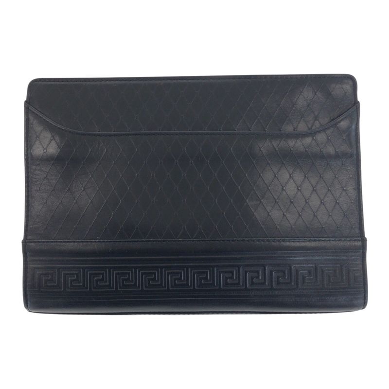 Versace Sunburst Black Gold Silver Leather Clutch