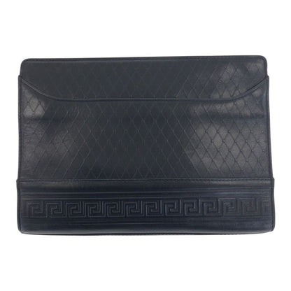 Versace Sunburst Black Gold Silver Leather Clutch
