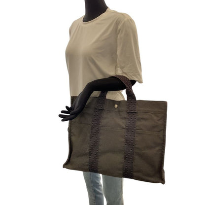 Hermes Her Line MM Gray Silver Canvas Tote