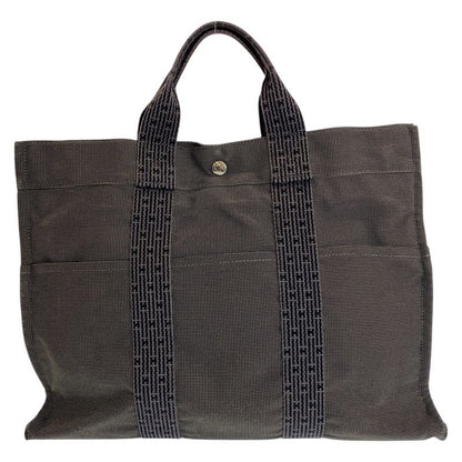 Hermes Her Line MM Gray Silver Canvas Tote