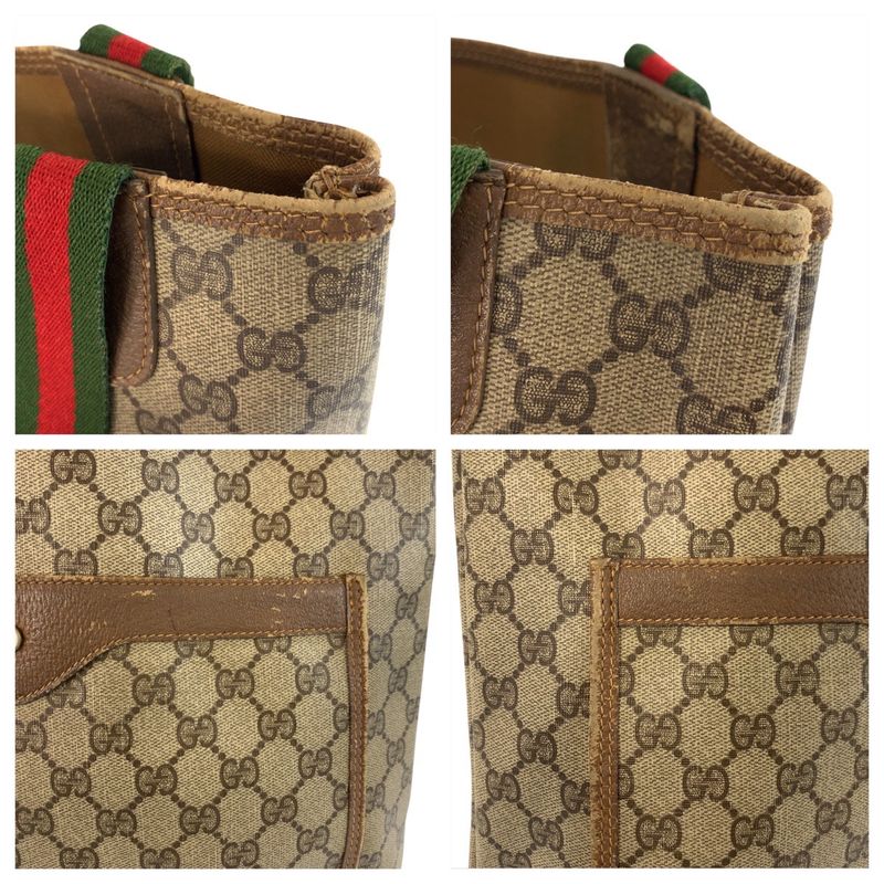 Gucci Vintage Sherry Line Beige GG Supreme Canvas Tote Shoulder Bag