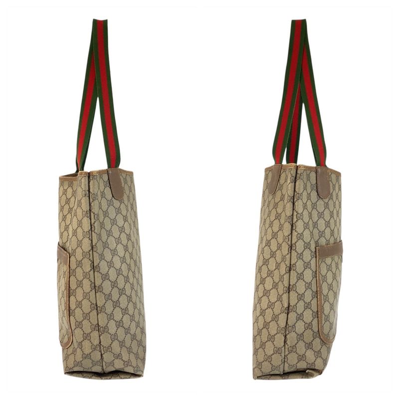 Gucci Vintage Sherry Line Beige GG Supreme Canvas Tote Shoulder Bag