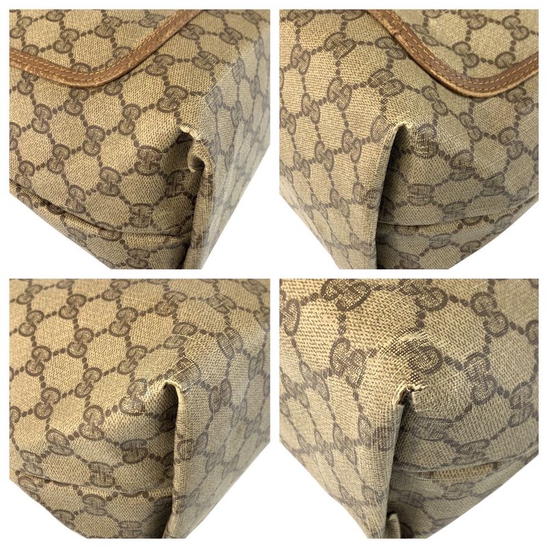 Gucci Vintage Sherry Line Beige GG Supreme Canvas Tote Shoulder Bag