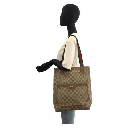 Gucci Vintage Sherry Line Beige GG Supreme Canvas Tote Shoulder Bag