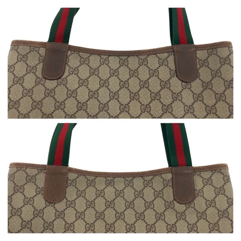 Gucci Vintage Sherry Line Beige Brown GG Supreme Canvas Leather 123 02 003 Tote