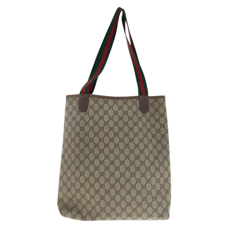 Gucci Vintage Sherry Line Beige Brown GG Supreme Canvas Leather 123 02 003 Tote