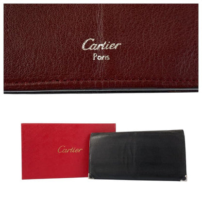 Cartier Must Line Black Gold Silver Leather Wallet