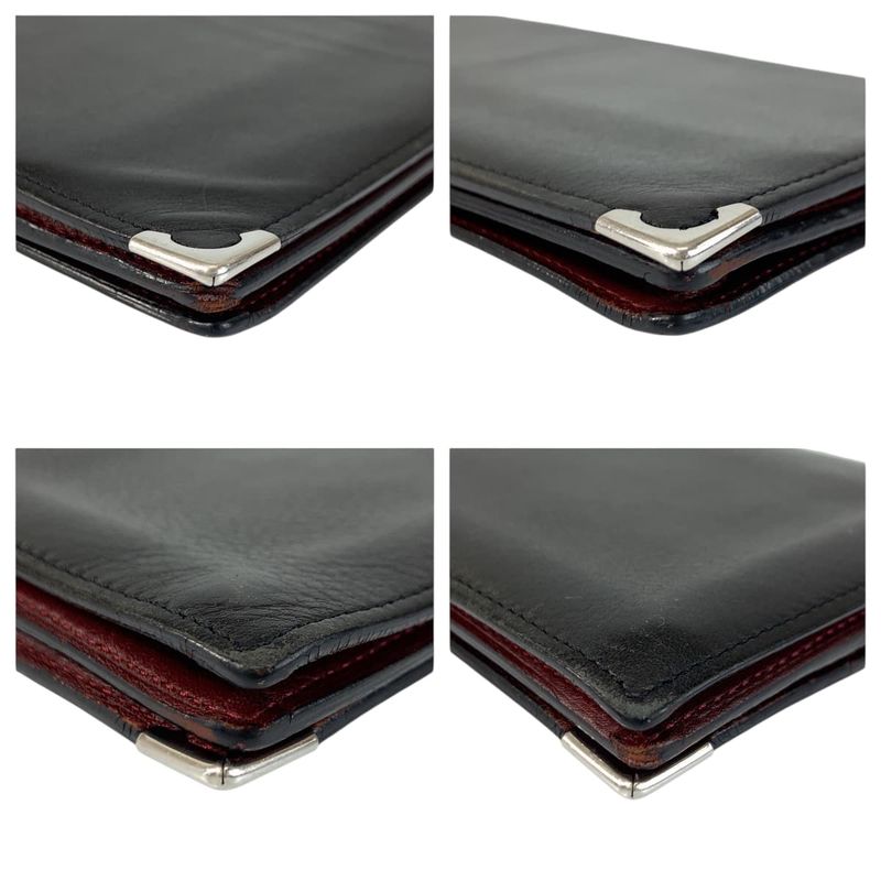 Cartier Must Line Black Gold Silver Leather Wallet