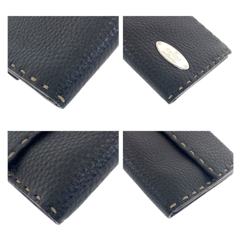 Fendi Selleria Black Silver Leather Wallet Folding