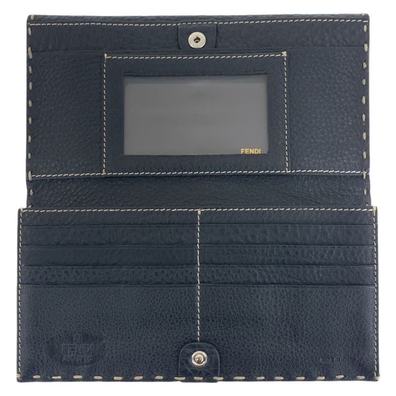 Fendi Selleria Black Silver Leather Wallet Folding