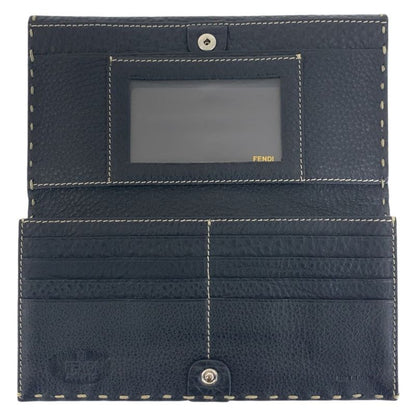 Fendi Selleria Black Silver Leather Wallet Folding