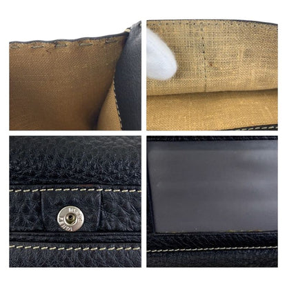 Fendi Selleria Black Silver Leather Wallet Folding