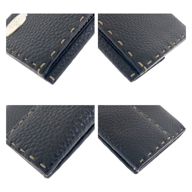 Fendi Selleria Black Silver Leather Wallet Folding