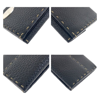 Fendi Selleria Black Silver Leather Wallet Folding