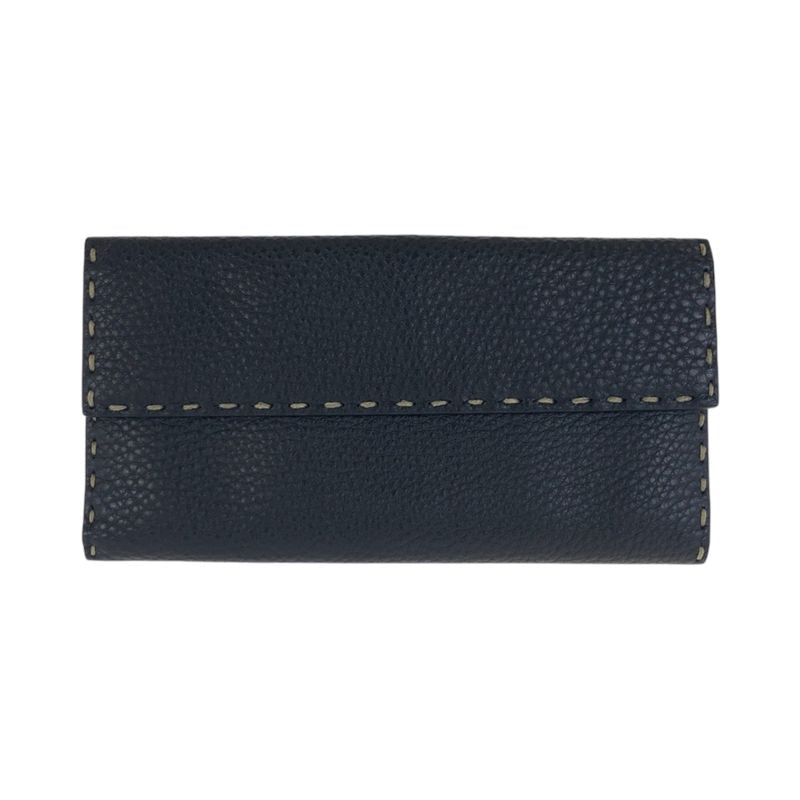 Fendi Selleria Black Silver Leather Wallet Folding