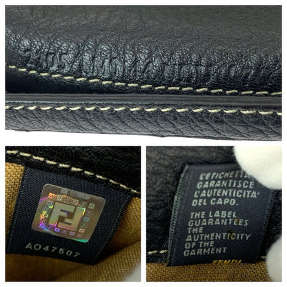 Fendi Selleria Black Silver Leather Wallet Folding