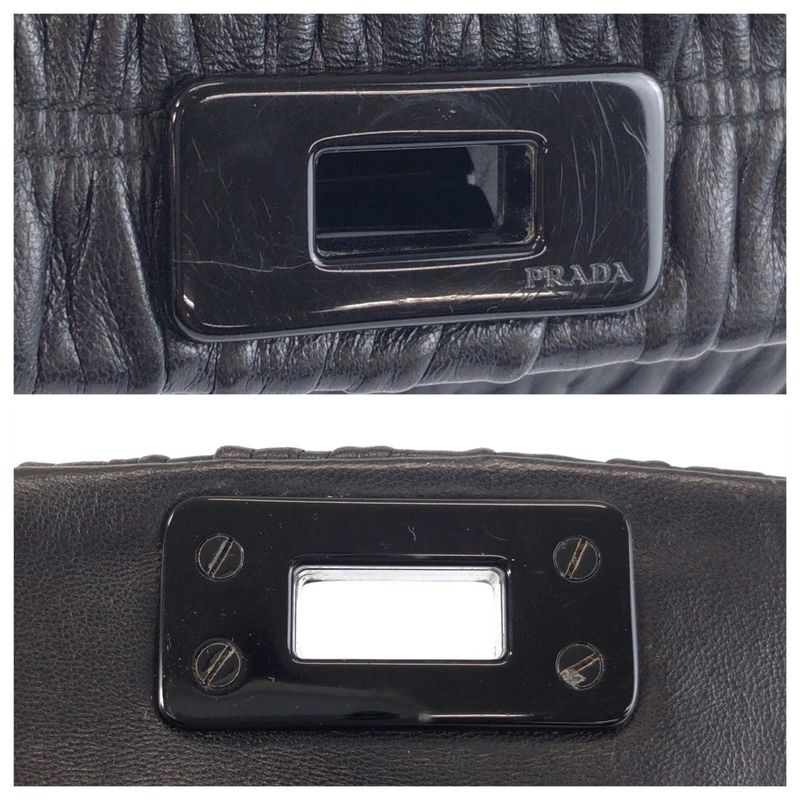 Prada Black Gold Leather 53 Clutch Pouch