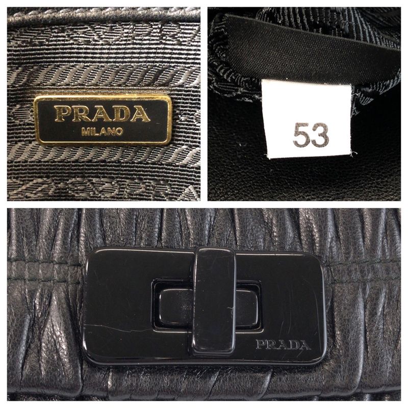 Prada Black Gold Leather 53 Clutch Pouch