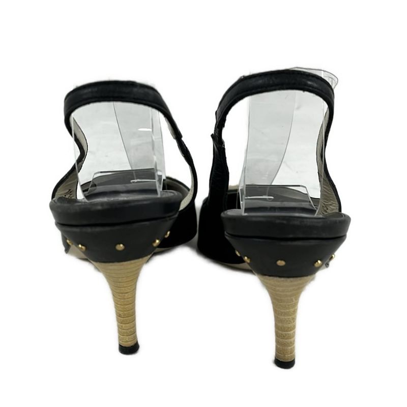 Gucci Sandals 34.5 C Black Light Gray Interlocking Studs Leather
