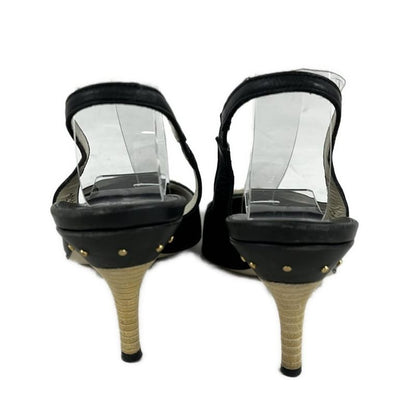 Gucci Sandals 34.5 C Black Light Gray Interlocking Studs Leather