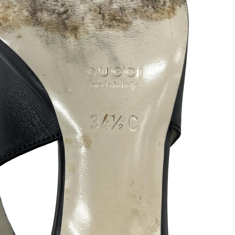 Gucci Sandals 34.5 C Black Light Gray Interlocking Studs Leather