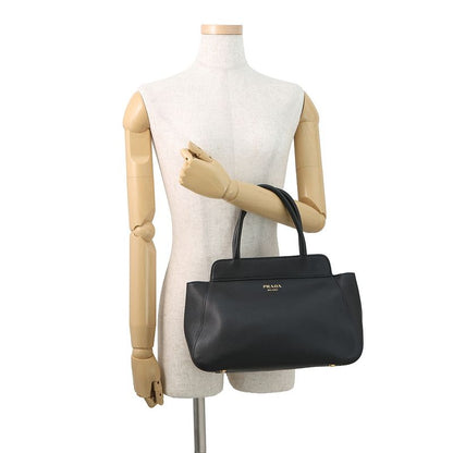 Prada Handbag Logo Soft Grain Leather Black