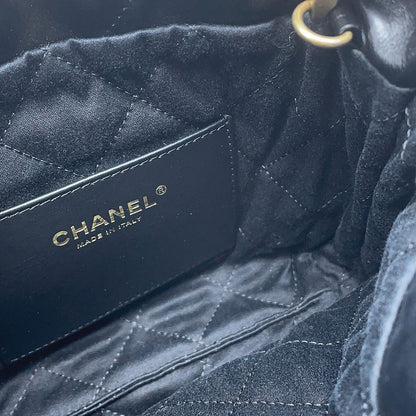 Chanel Handbag 22 Mini CC Logo Shiny Calf Leather 2-Way Black