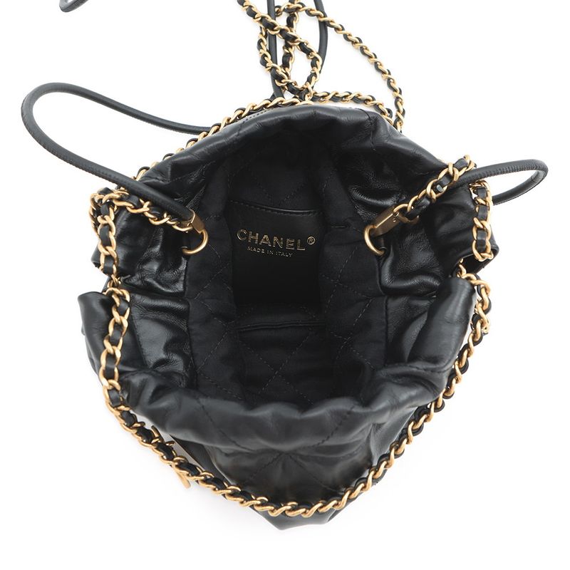 Chanel Handbag 22 Mini CC Logo Shiny Calf Leather 2-Way Black