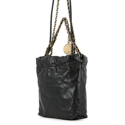 Chanel Handbag 22 Mini CC Logo Shiny Calf Leather 2-Way Black