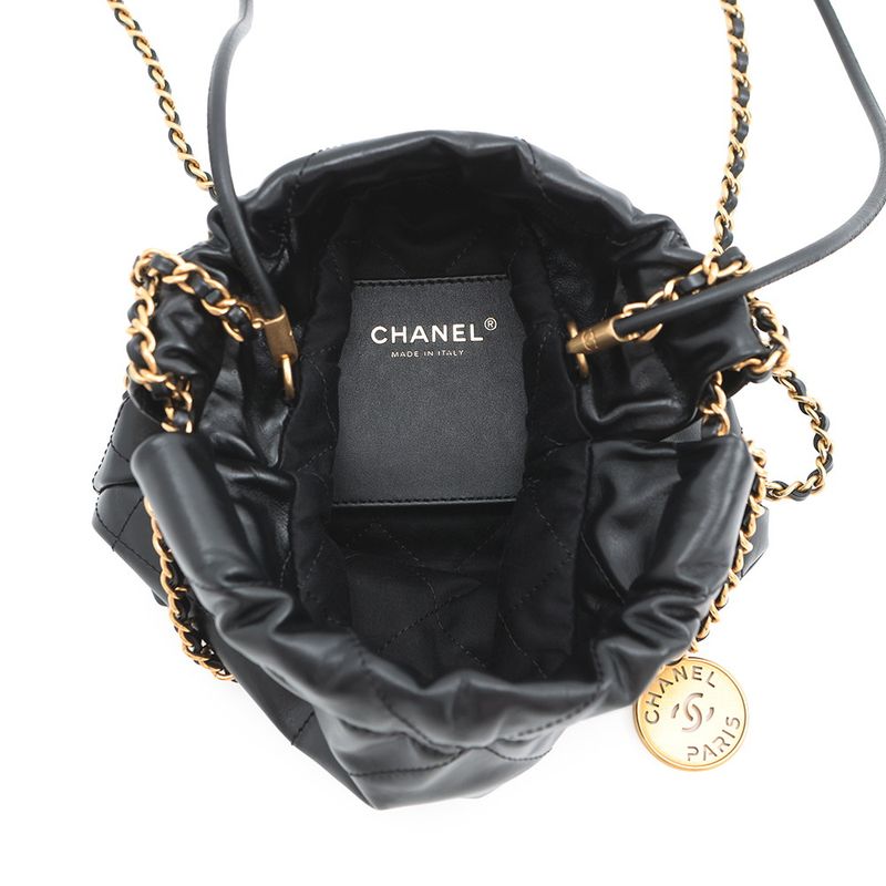 Chanel Handbag 22 Mini CC Logo Shiny Calf Leather 2-Way Black
