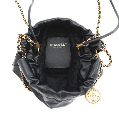 Chanel Handbag 22 Mini CC Logo Shiny Calf Leather 2-Way Black