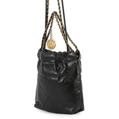 Chanel Handbag 22 Mini CC Logo Shiny Calf Leather 2-Way Black