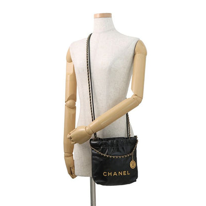 Chanel Handbag 22 Mini CC Logo Shiny Calf Leather 2-Way Black