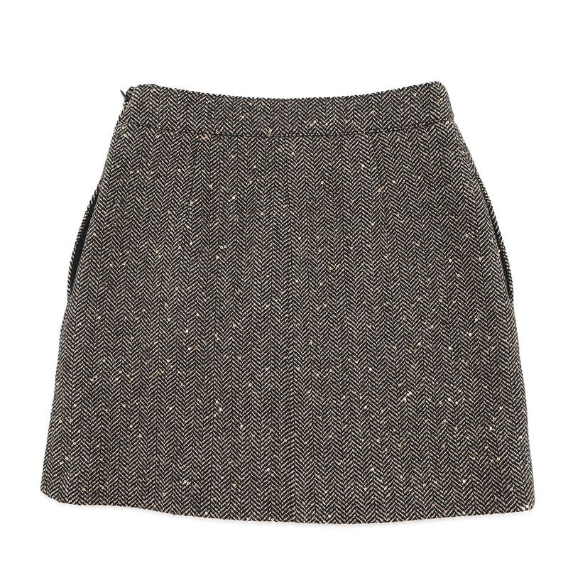 Celine Skirt Box Pleats Tweed 38 Black