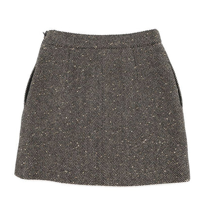 Celine Skirt Box Pleats Tweed 38 Black