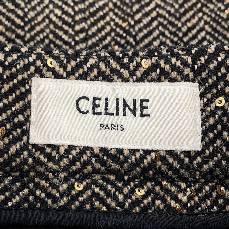 Celine Skirt Box Pleats Tweed 38 Black