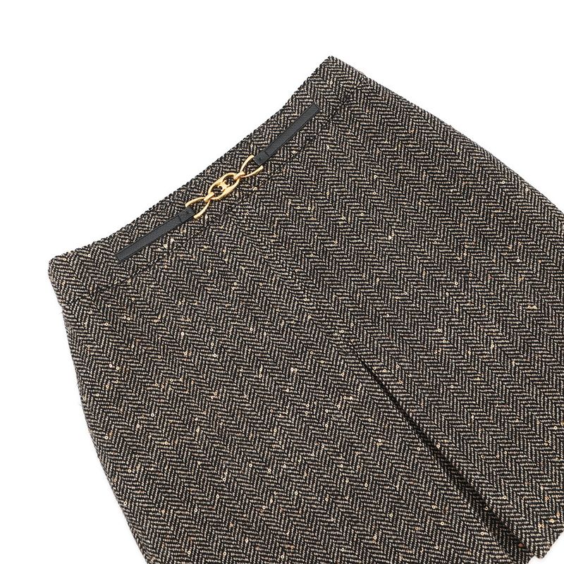 Celine Skirt Box Pleats Tweed 38 Black