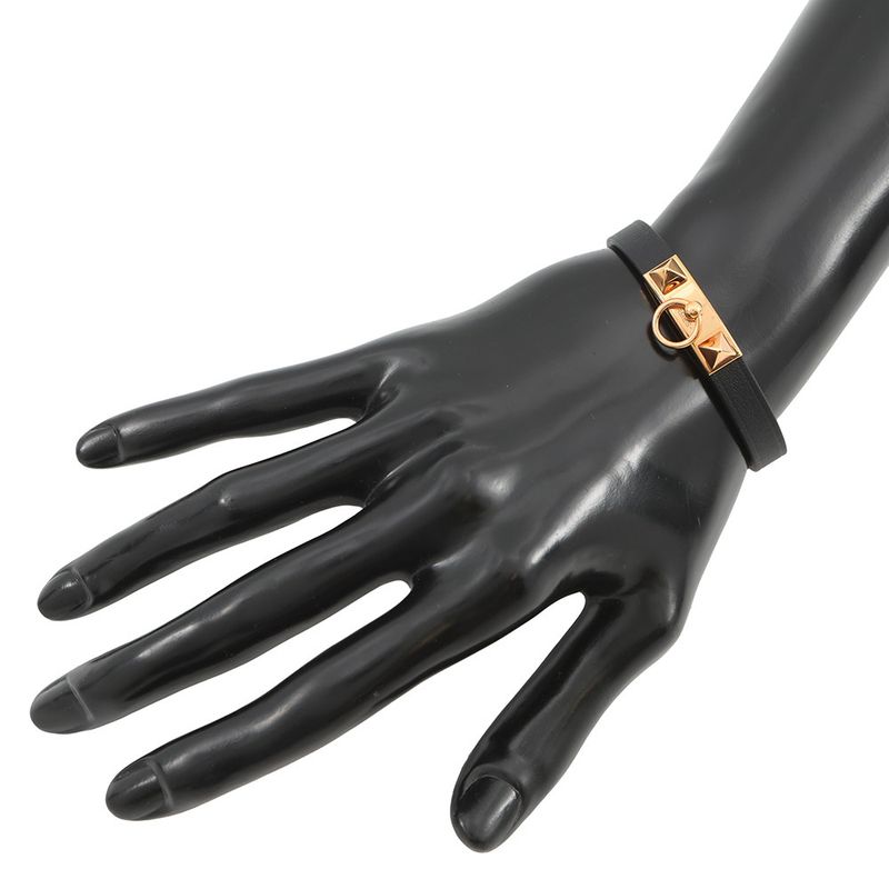 Hermes Bracelet Mini Rival Black Pink Gold Swift T3