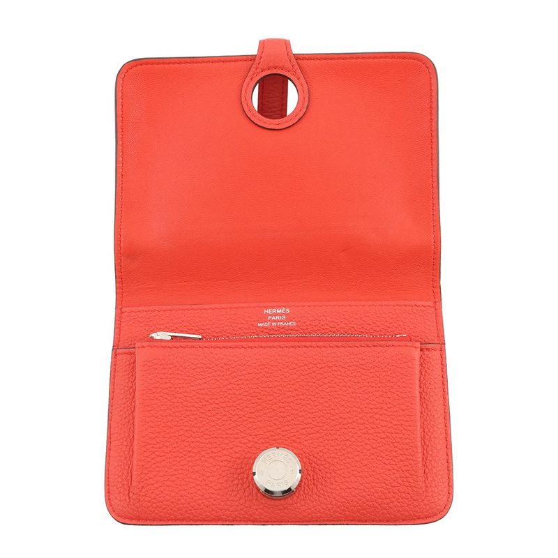 Hermes Bifold Wallet Dogon Compact Capucines Silver Togo