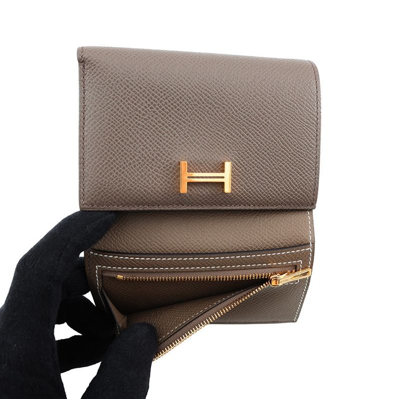 Hermes Trifold Wallet Bearn Combination Verso Etain Etoupe Gold Epsom